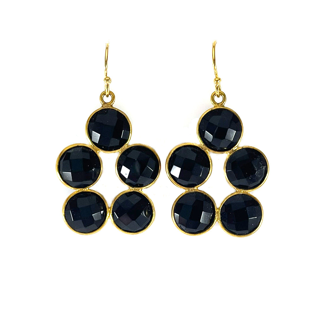 Black Onyx Cluster Earrings – 14K Gold Filled