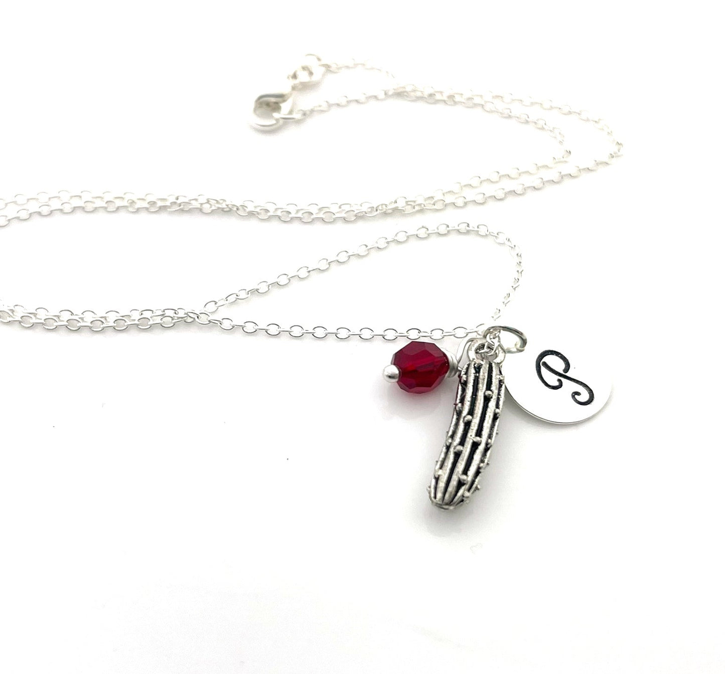 Pickle Charm Necklace – Personalized Initial Sterling Silver Jewelry