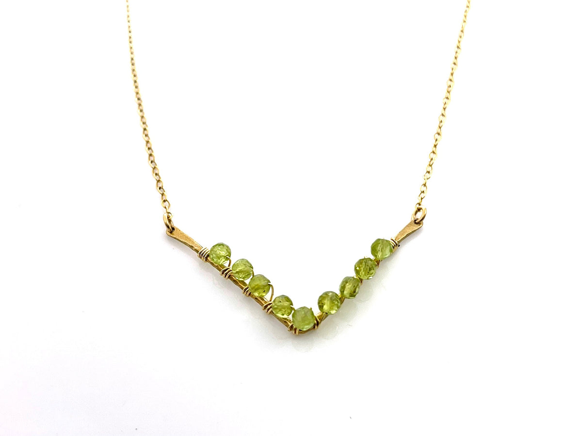 Peridot V Necklace – One-of-a-Kind Gold Filled Wire Wrapped Jewelry