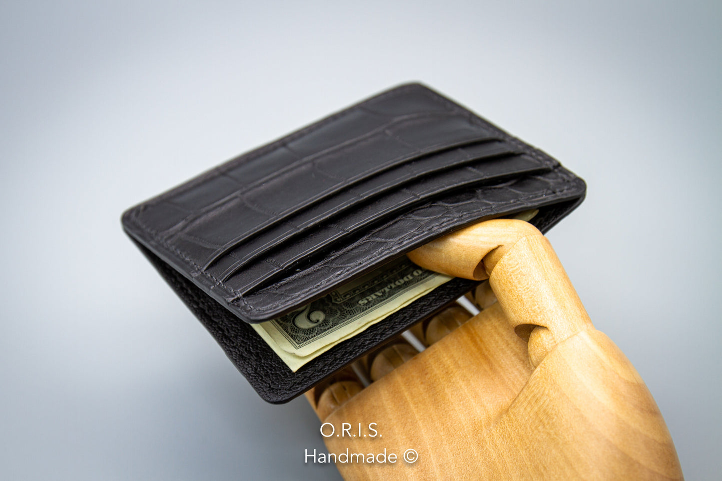 Compact Alligator Card Holder - Black Matte Finish
