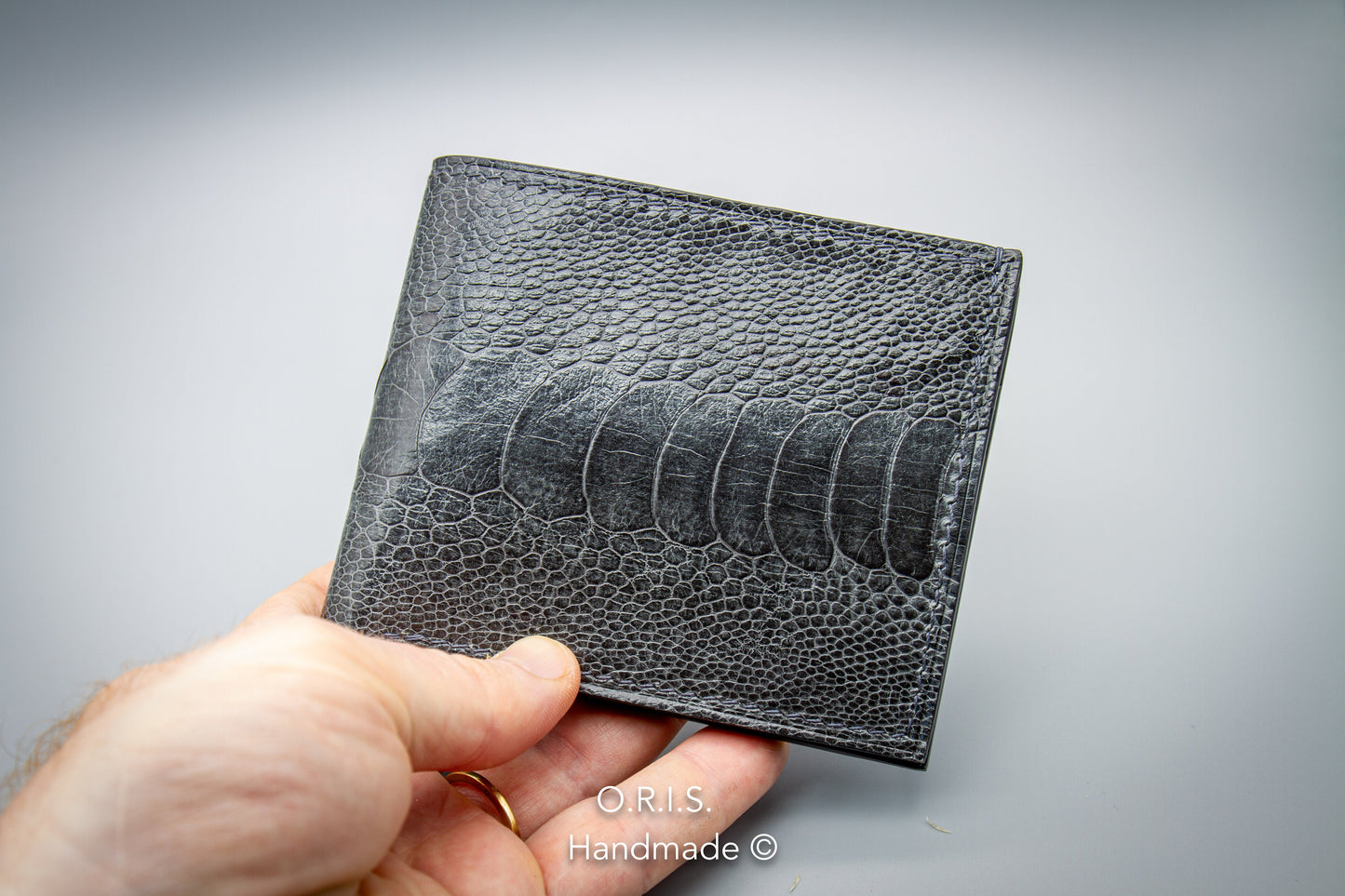 Ostrich Leather Wallet in Grey with Chèvre Interior