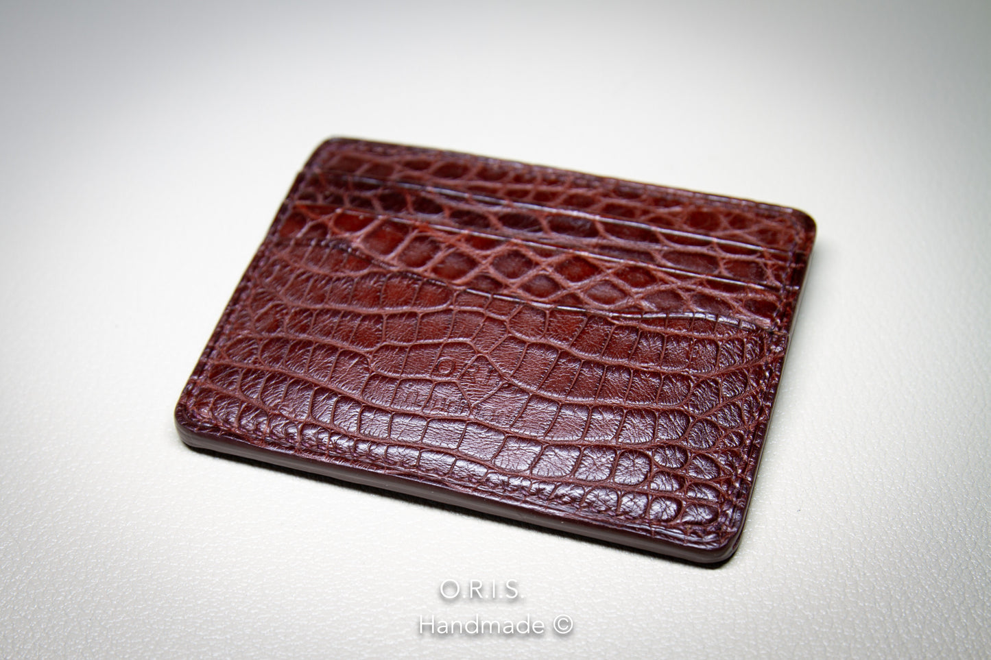 Slim Alligator Card Holder - Dark Red Matte Finish