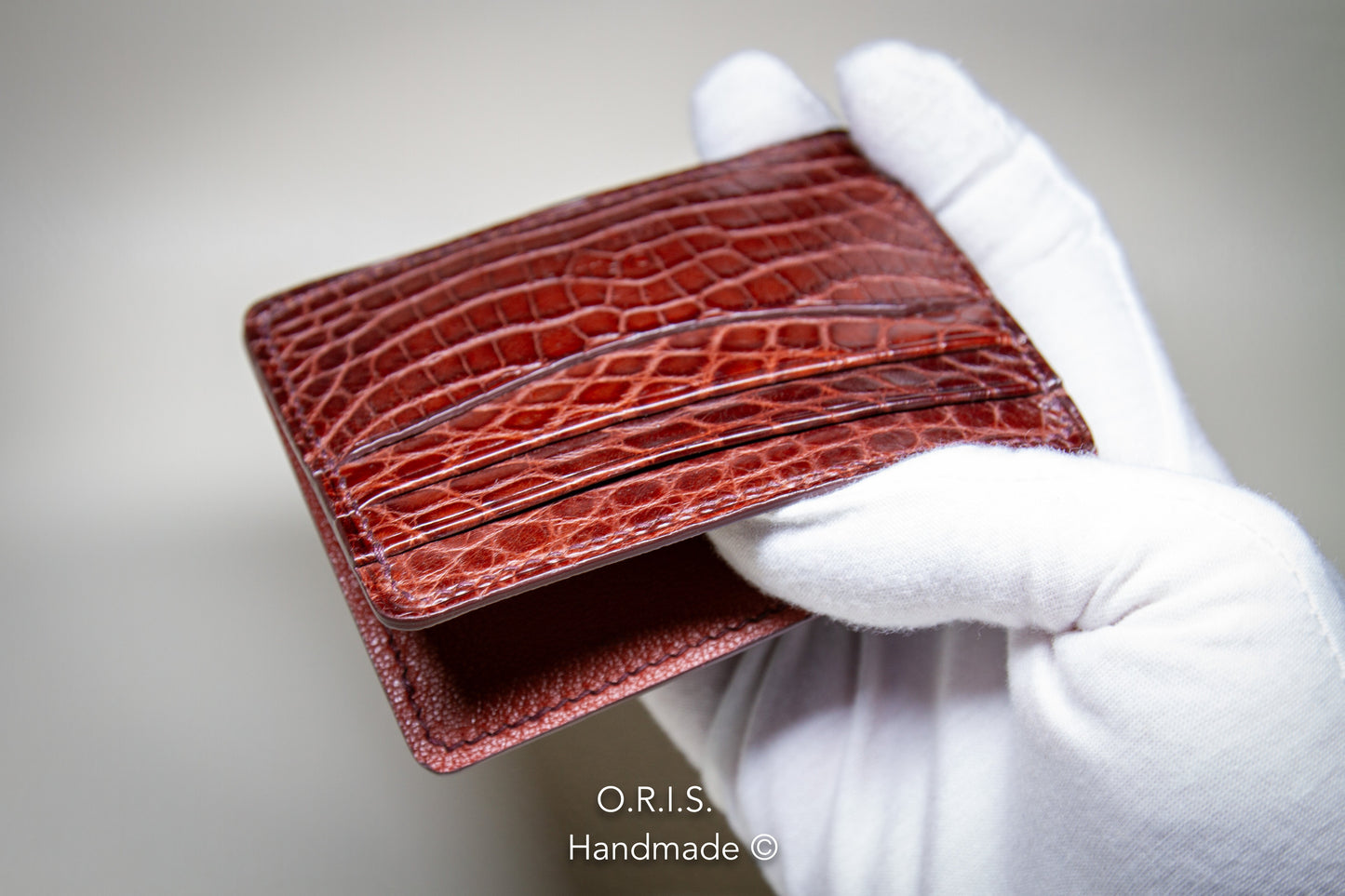 Slim Alligator Card Holder - Dark Red Matte Finish