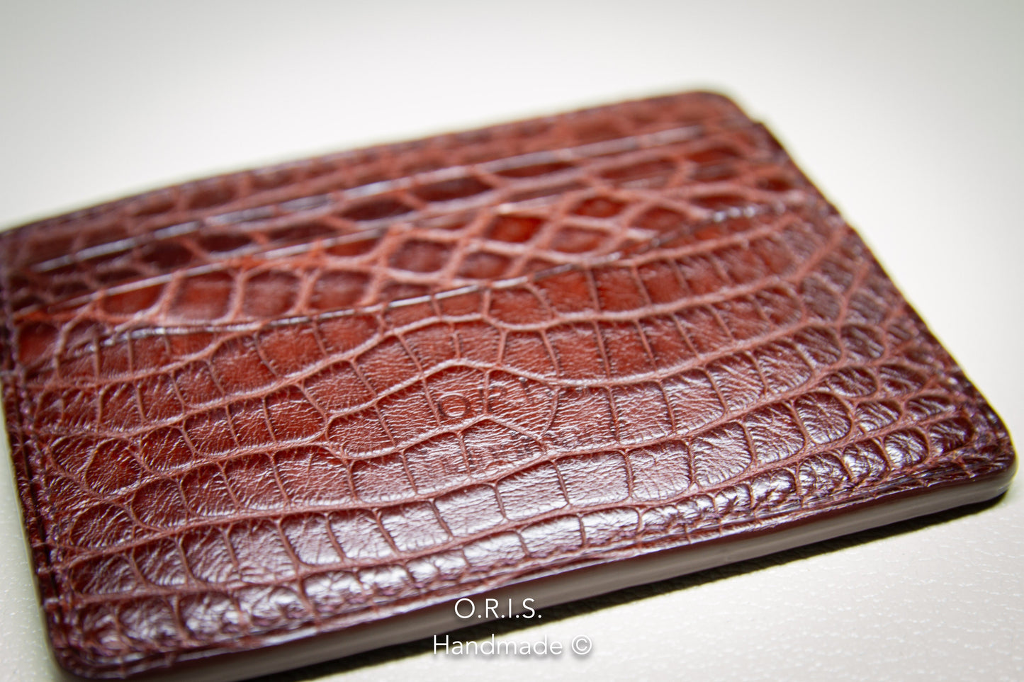 Slim Alligator Card Holder - Dark Red Matte Finish