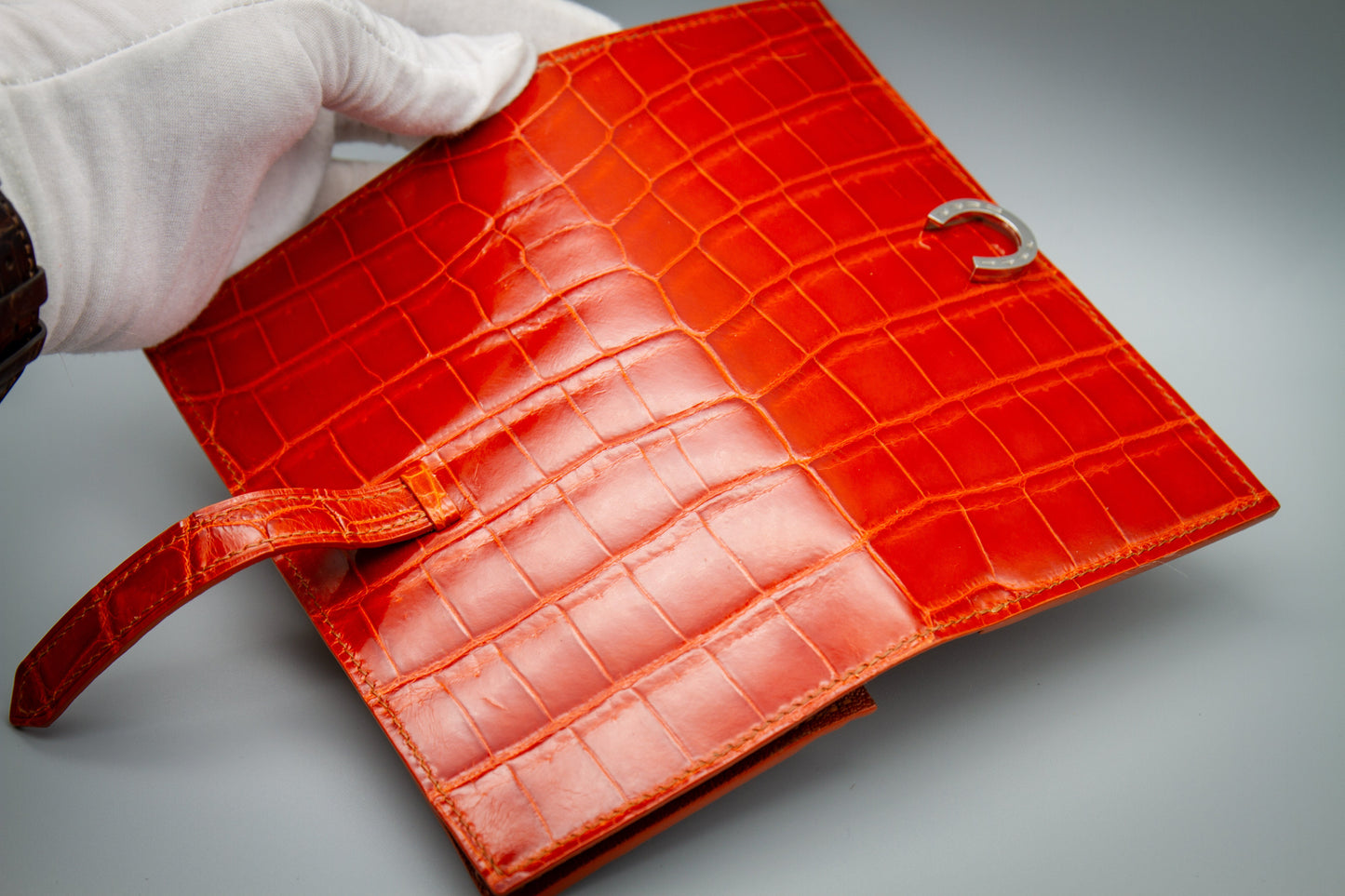Handcrafted Orange Crocodile Leather Clutch Wallet