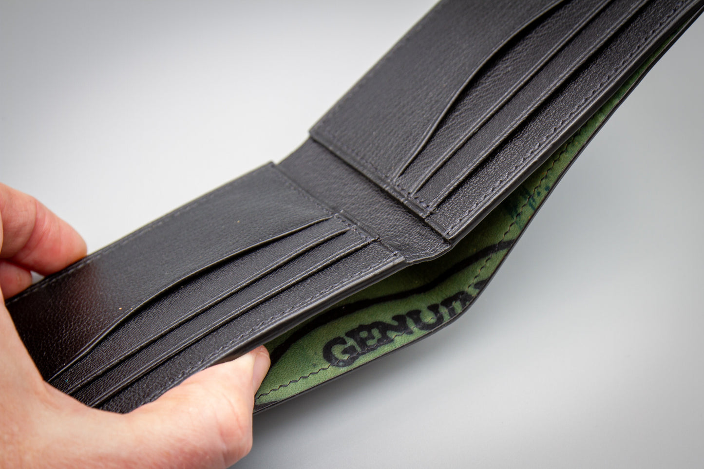 Marbled Horween Shell Cordovan Bifold Wallet - Black Fire