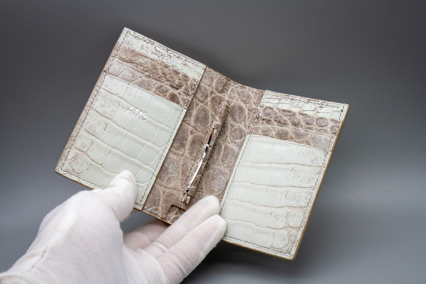 Himalayan Crocodile Leather Money Clip Wallet  - White