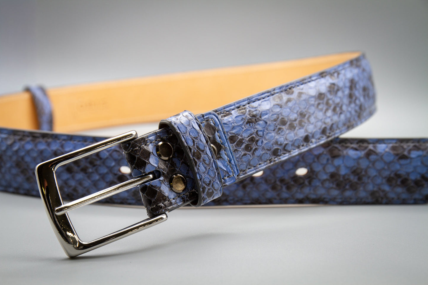 Anaconda Snake Leather Belt - Blue