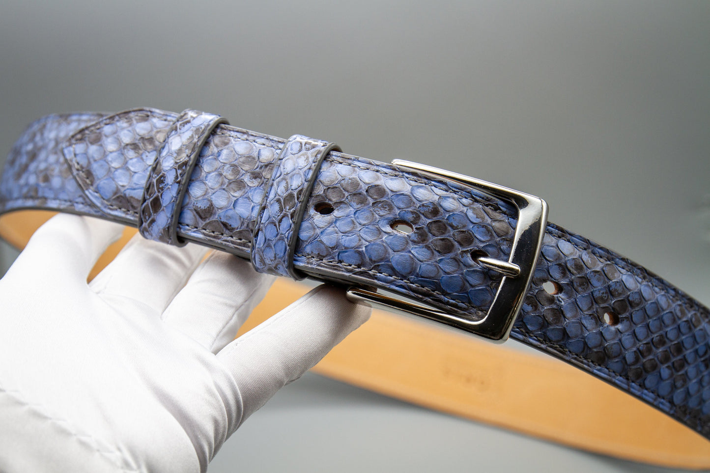Anaconda Snake Leather Belt - Blue