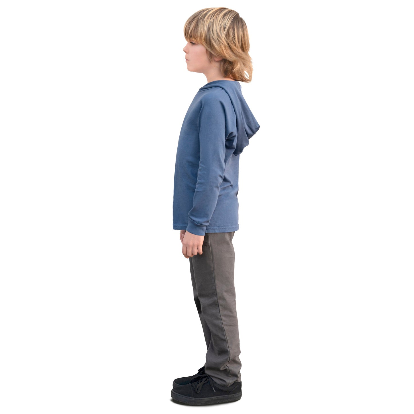 Boys Soft 100% Cotton Medium-Weight Long Sleeve Hooded Tee With Cuffs | Midnight