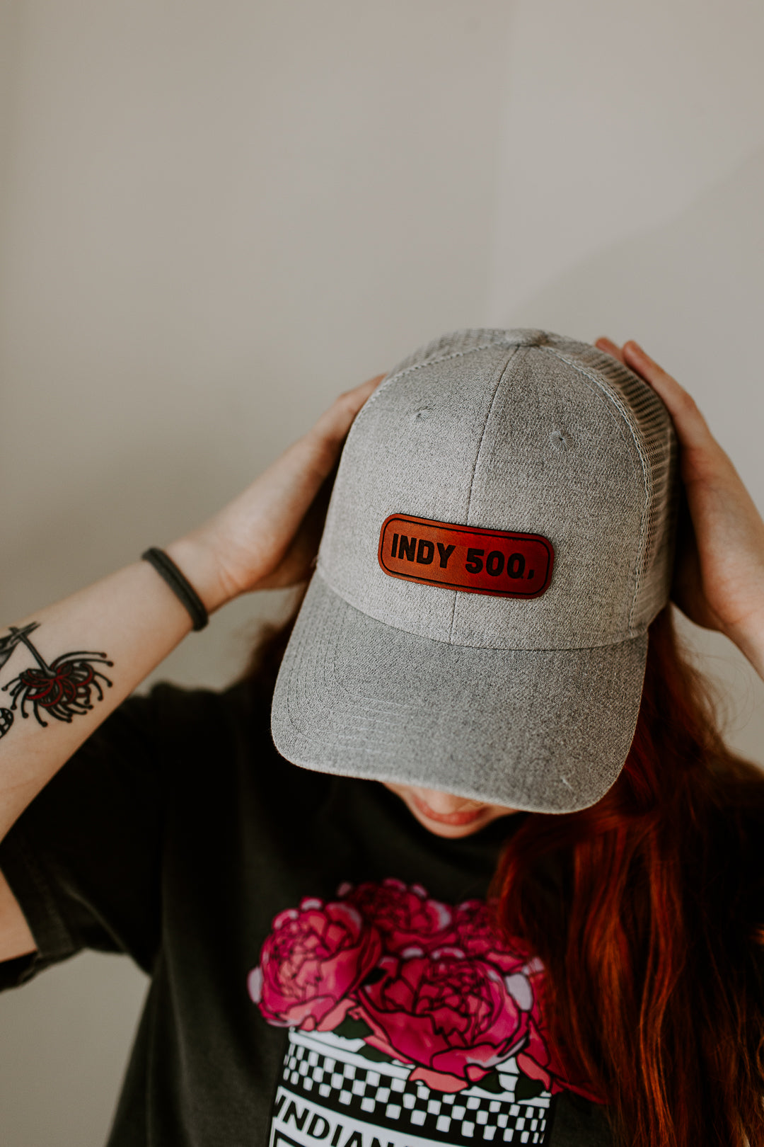 Indy 500 Rectangle Leather Patch Hat – Heather Gray