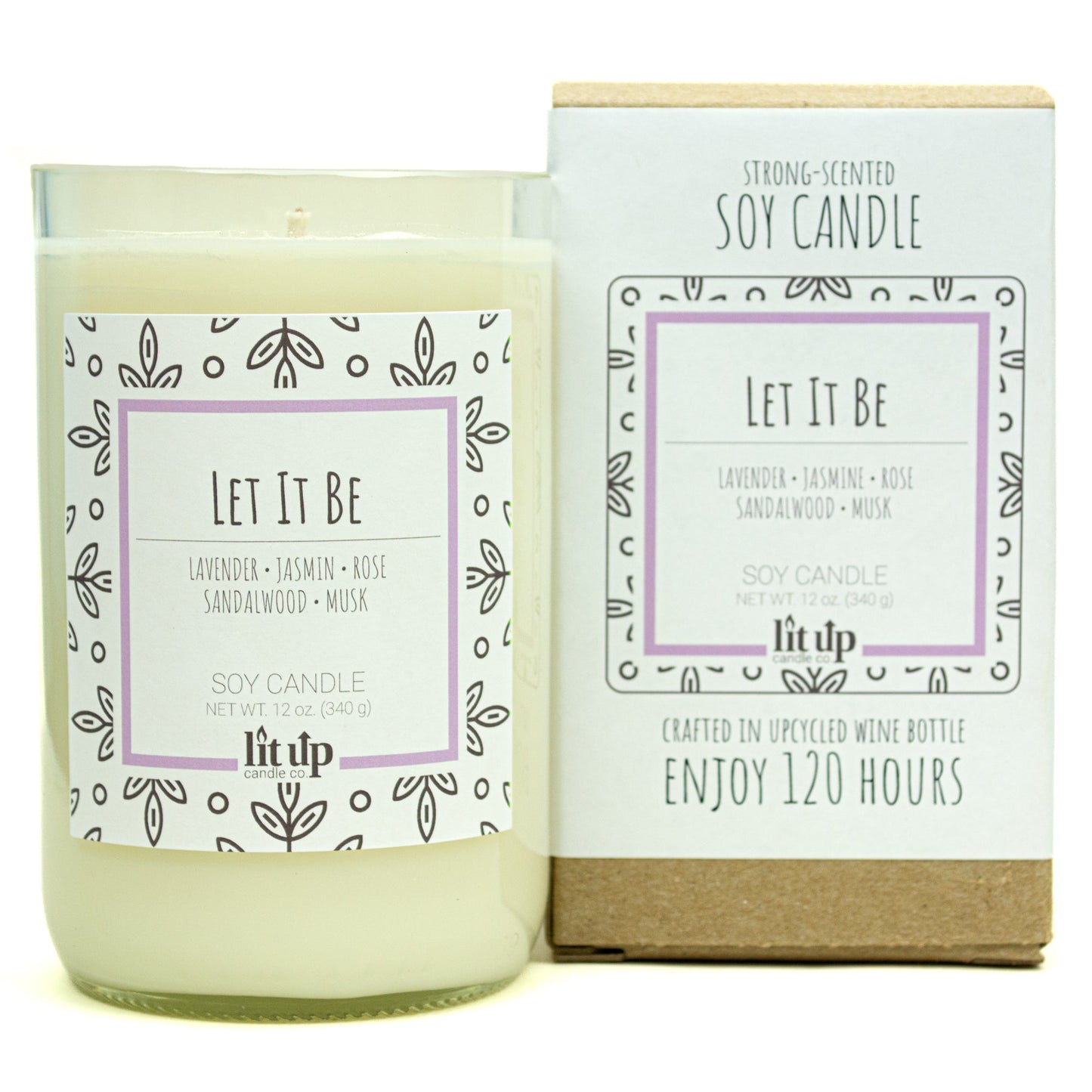 Let It Be 12 oz. soy candle in upcycled wine bottle | Lavender, Florals, Musk