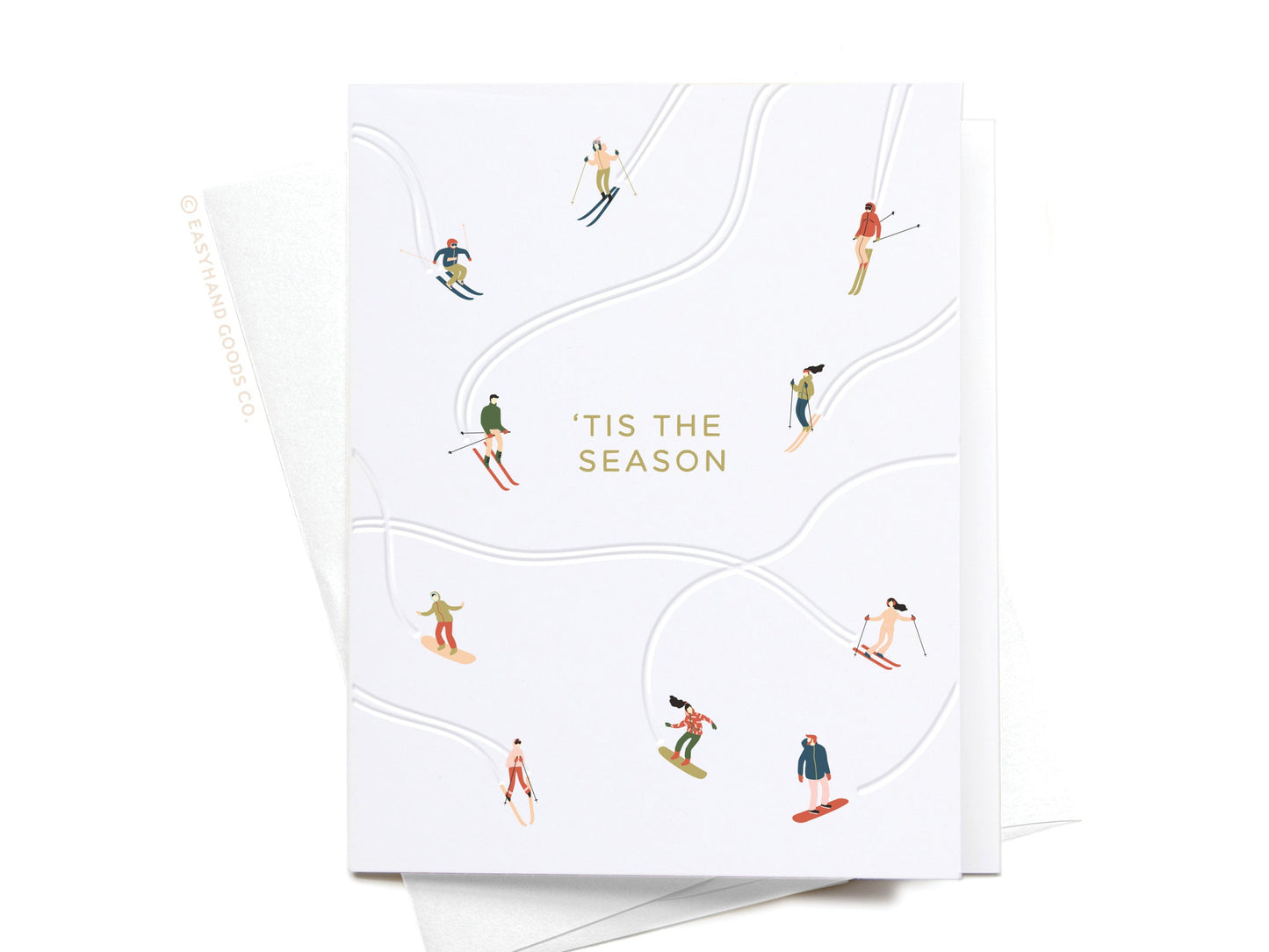 'Tis the Season Skiiers Letterpress Greeting Card