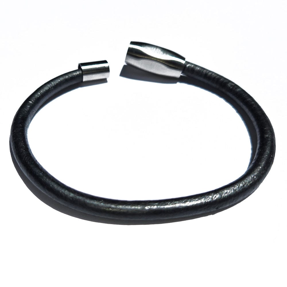 Men's Grey Leather Bracelet w Magnetic Clasp