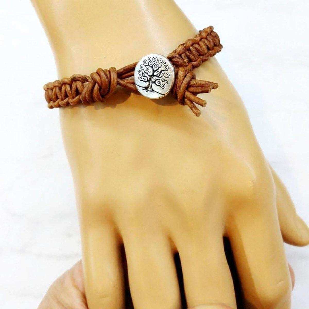 Large Mens Tree of Life Earth Color Macrame Leather Bracelet