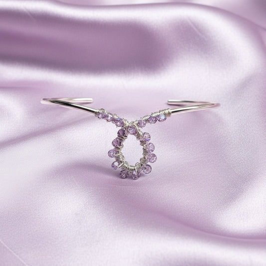 Lavender Crystal Cancer Ribbon Awareness Bangle