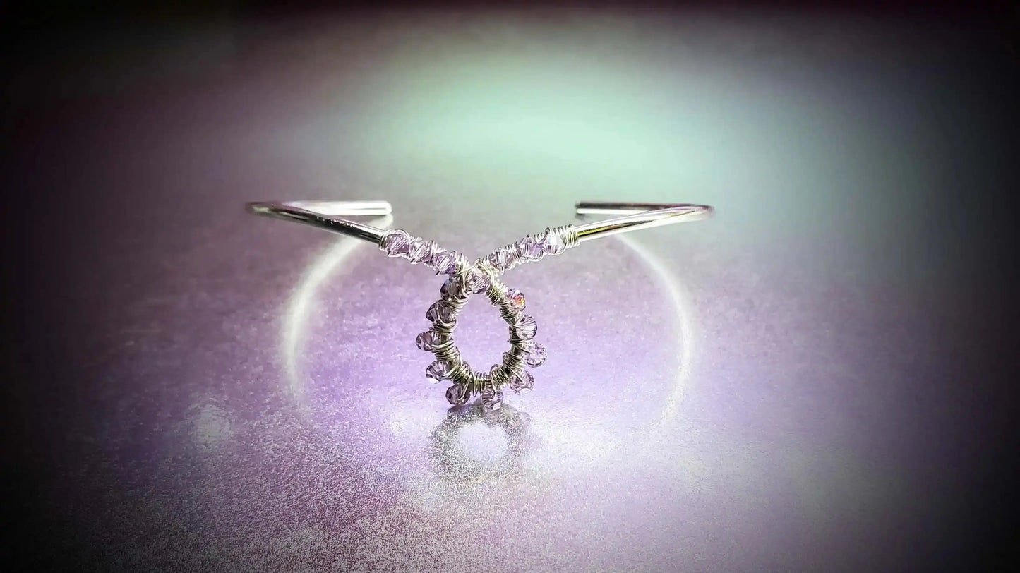 Lavender Crystal Cancer Ribbon Awareness Bangle