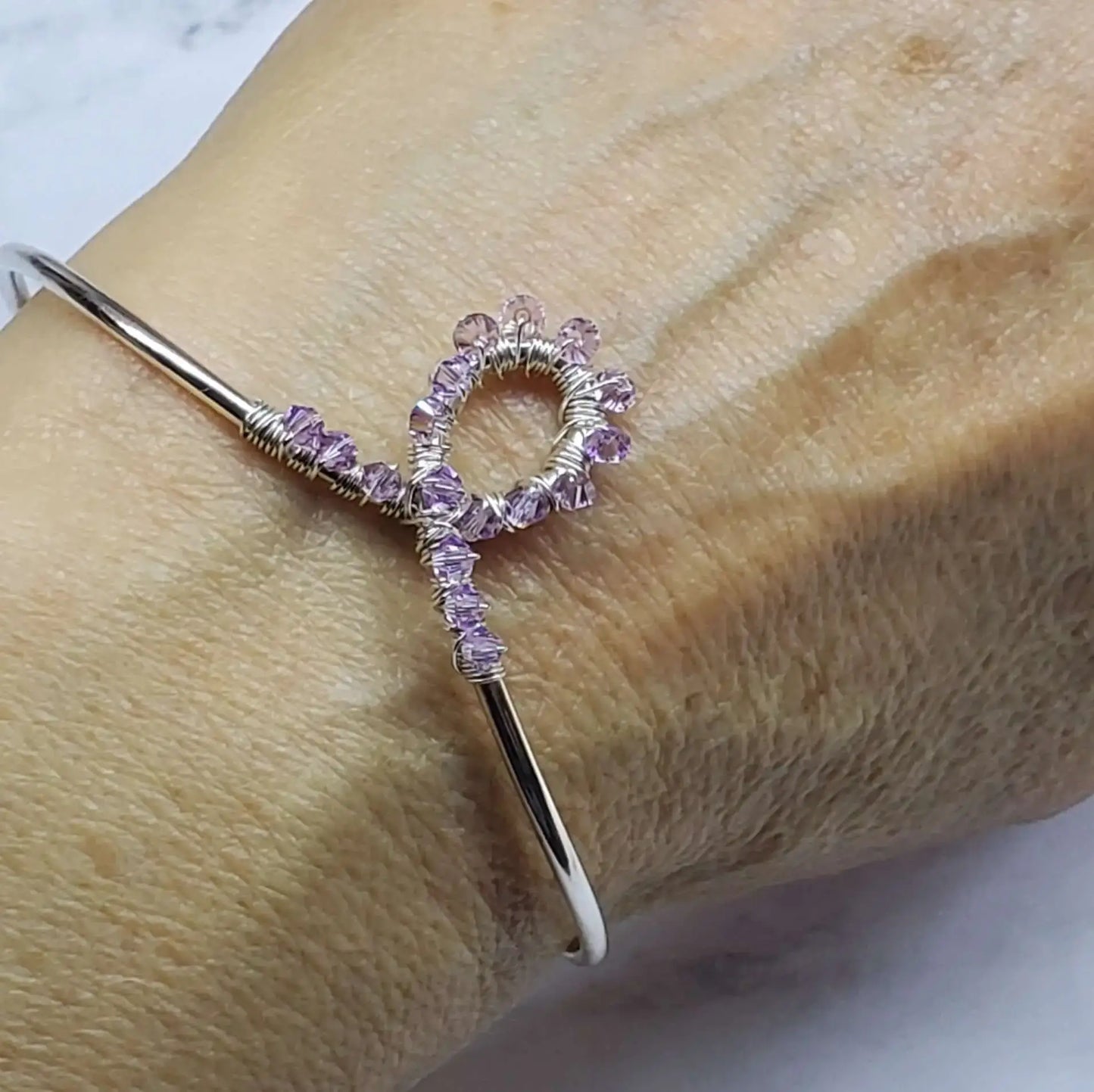 Lavender Crystal Cancer Ribbon Awareness Bangle