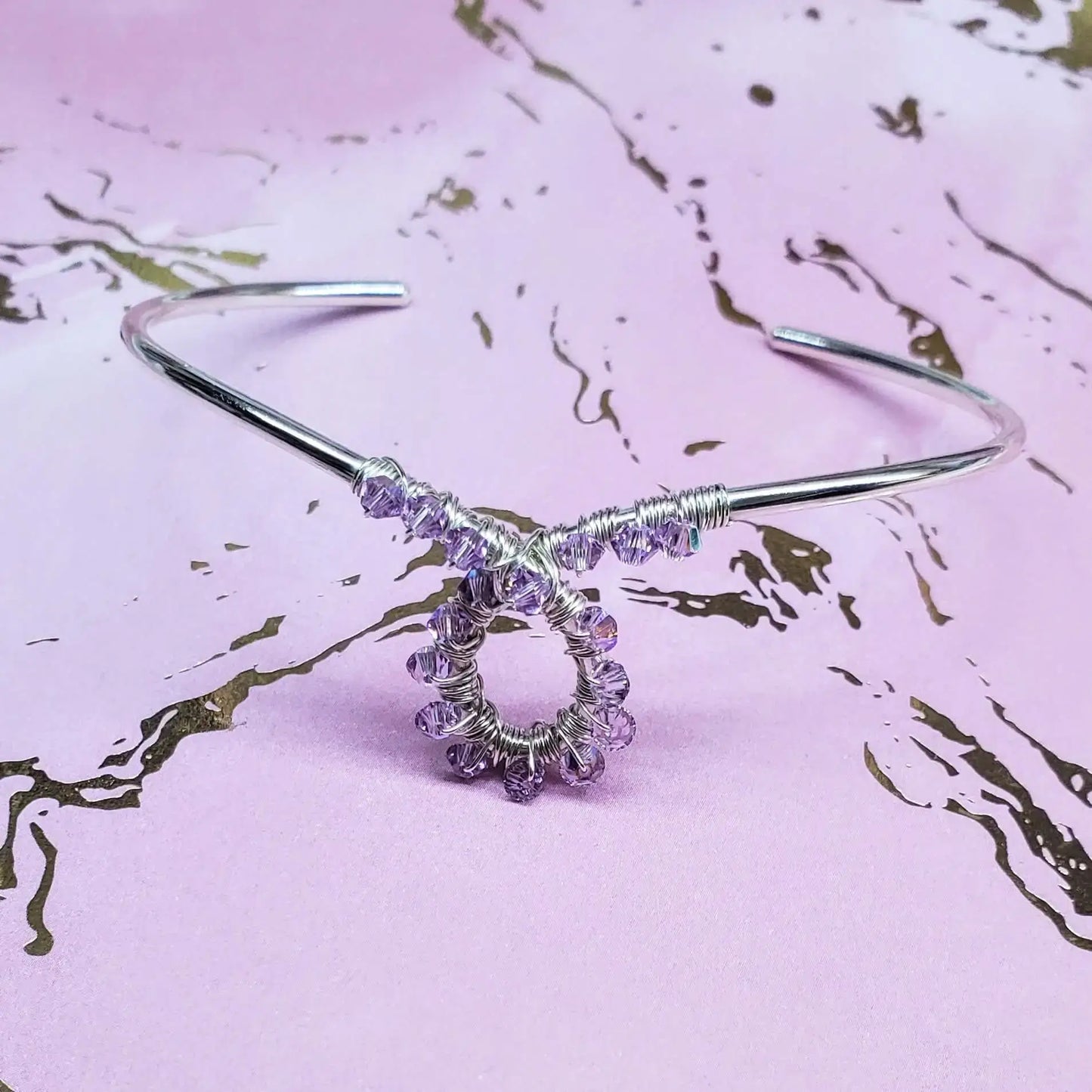 Lavender Crystal Cancer Ribbon Awareness Bangle