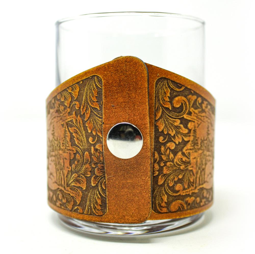 Handcrafted Leather Wrapped Whiskey Glass | Big Buck Deer