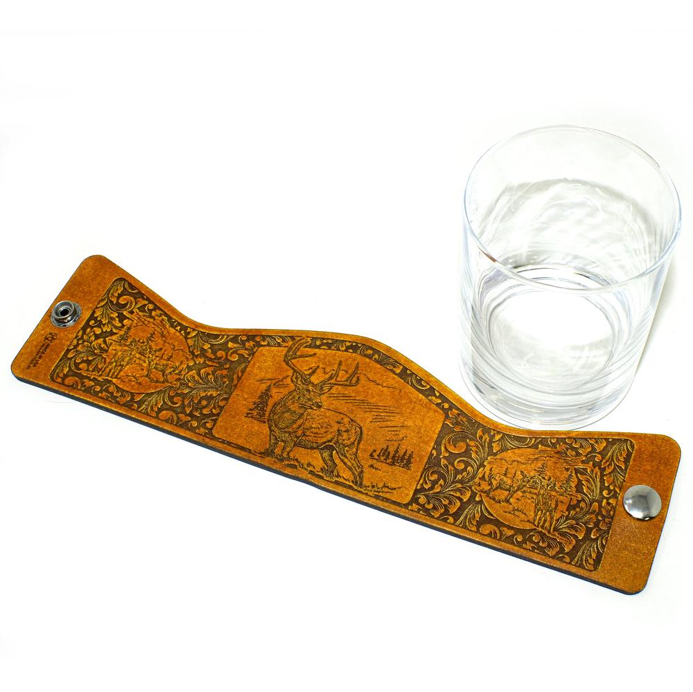 Handcrafted Leather Wrapped Whiskey Glass | Big Buck Deer