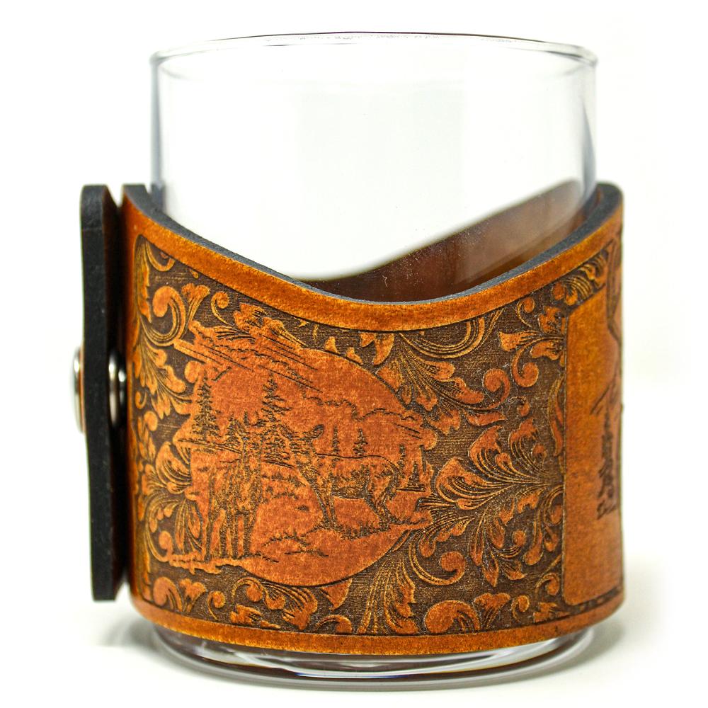 Handcrafted Leather Wrapped Whiskey Glass | Big Buck Deer