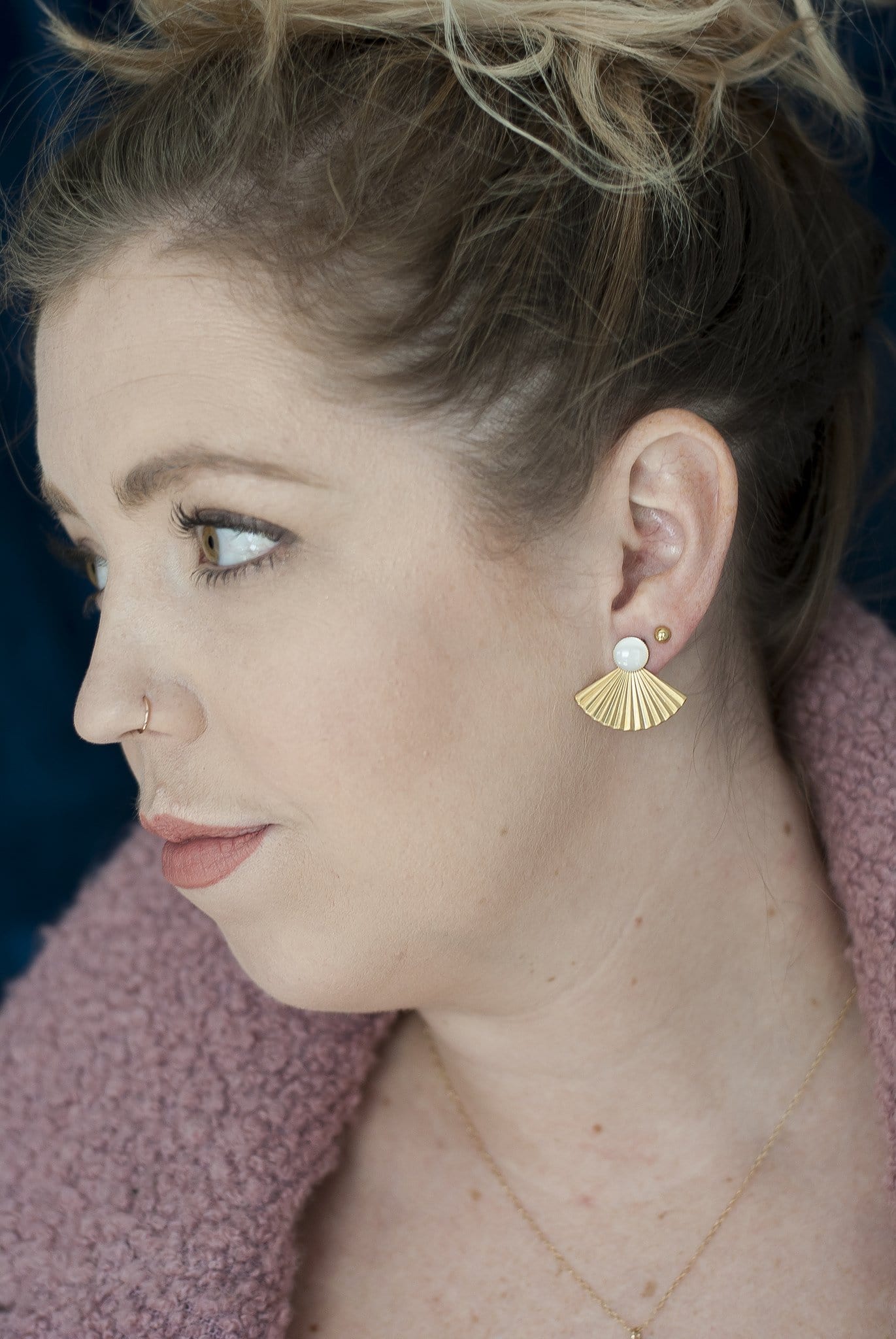 Pleat Jacket Earrings with Mother of Pearl Studs