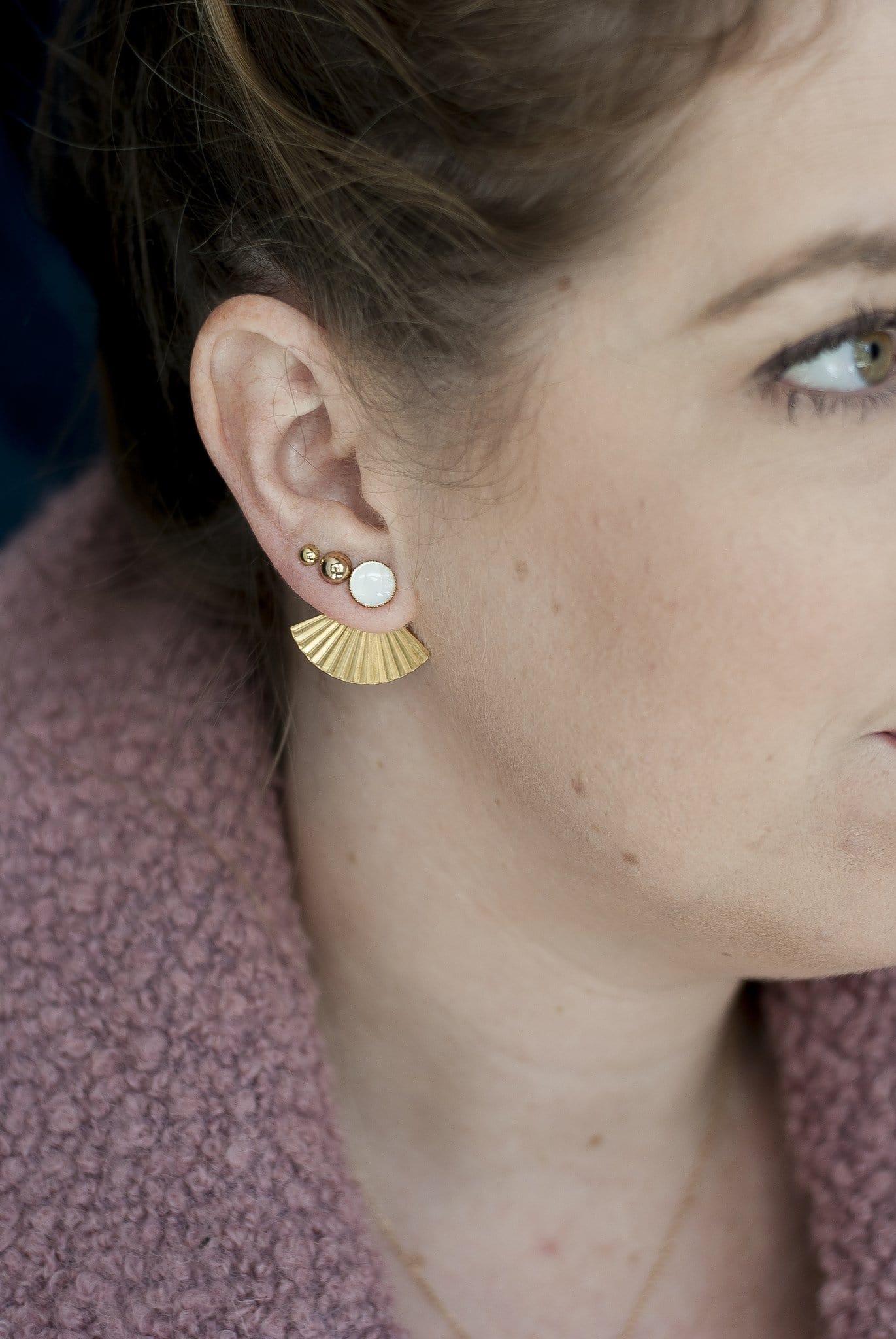 Pleat Jacket Earrings with Mother of Pearl Studs