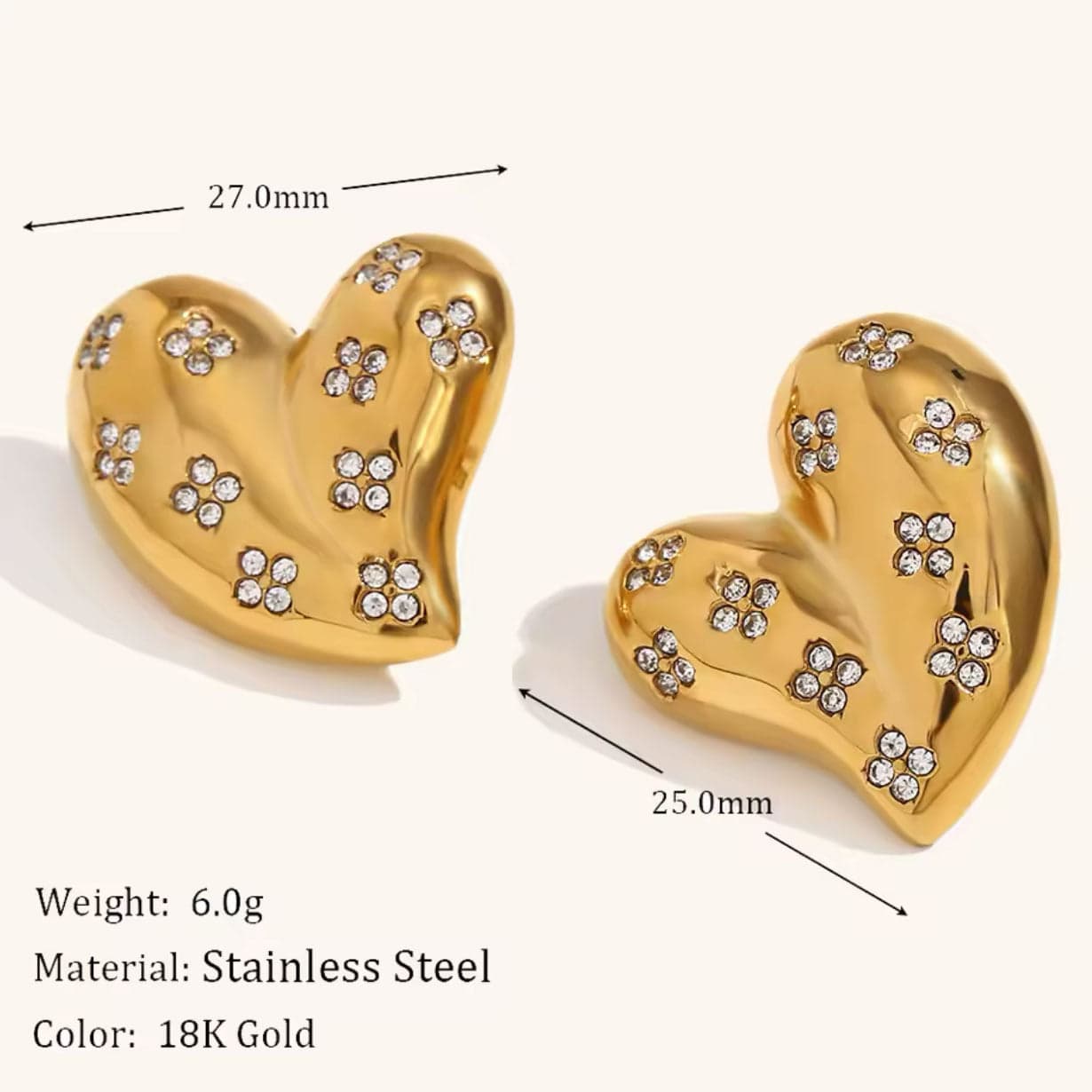 Love Heart Gold Earrings