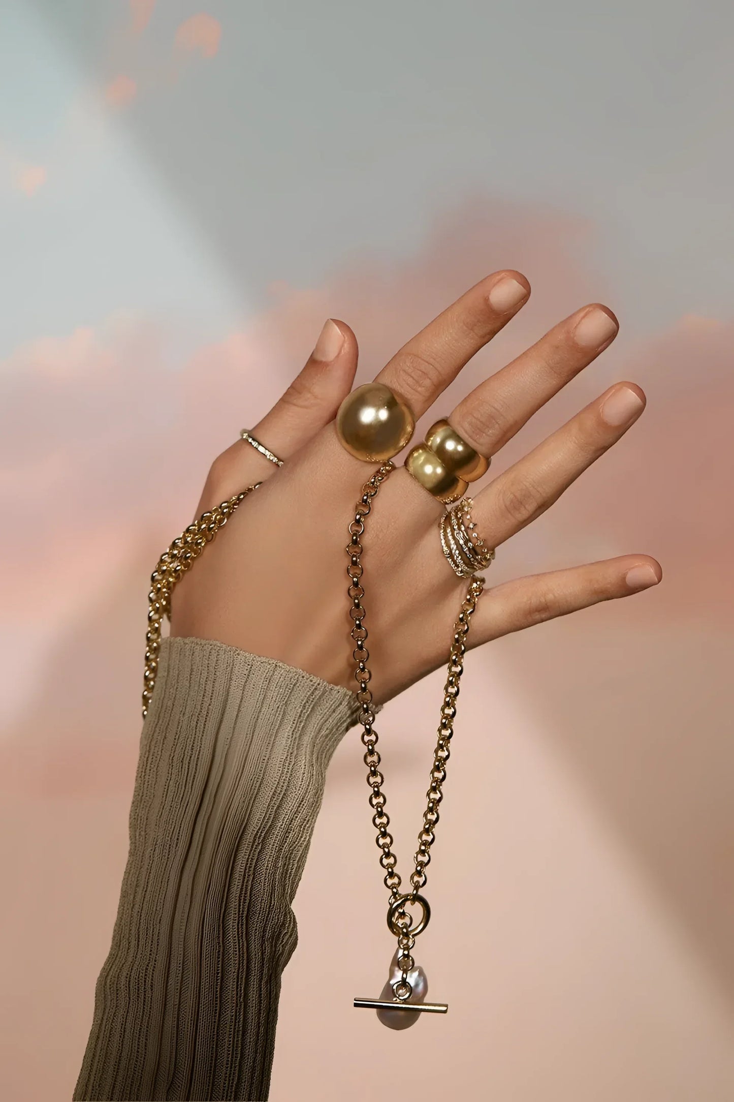 Micro Royal Toggle & Xl Baroque Pearl Pendant Necklace