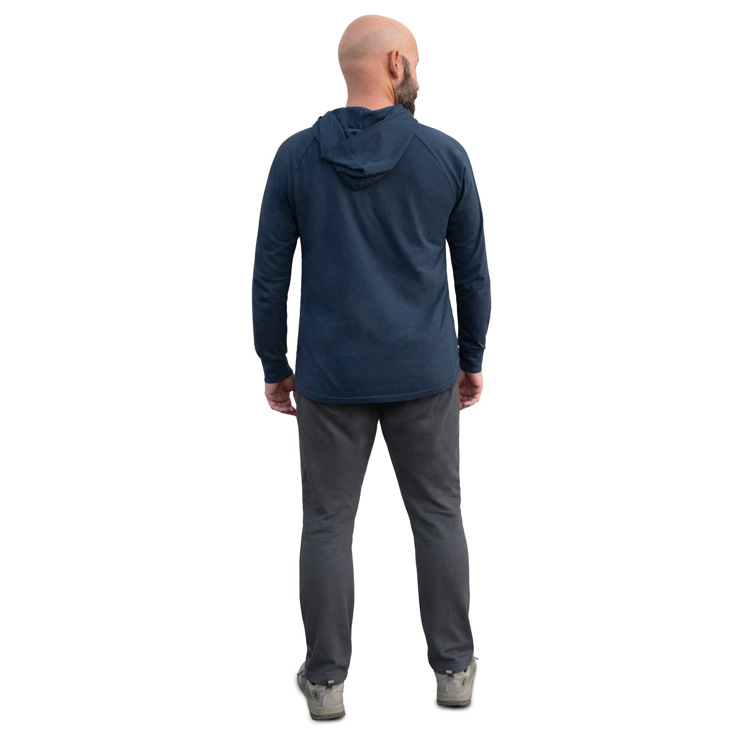 Men's Soft 100% Cotton Medium-Weight Long Sleeve Hooded Tee With Cuffs | Midnight