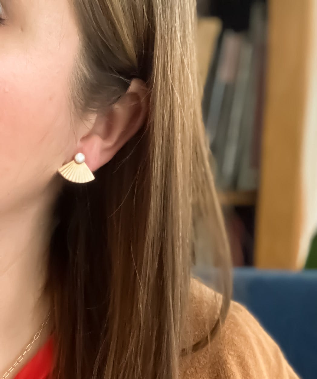 Mini Pleat Jacket Earrings with Mother of Pearl Studs