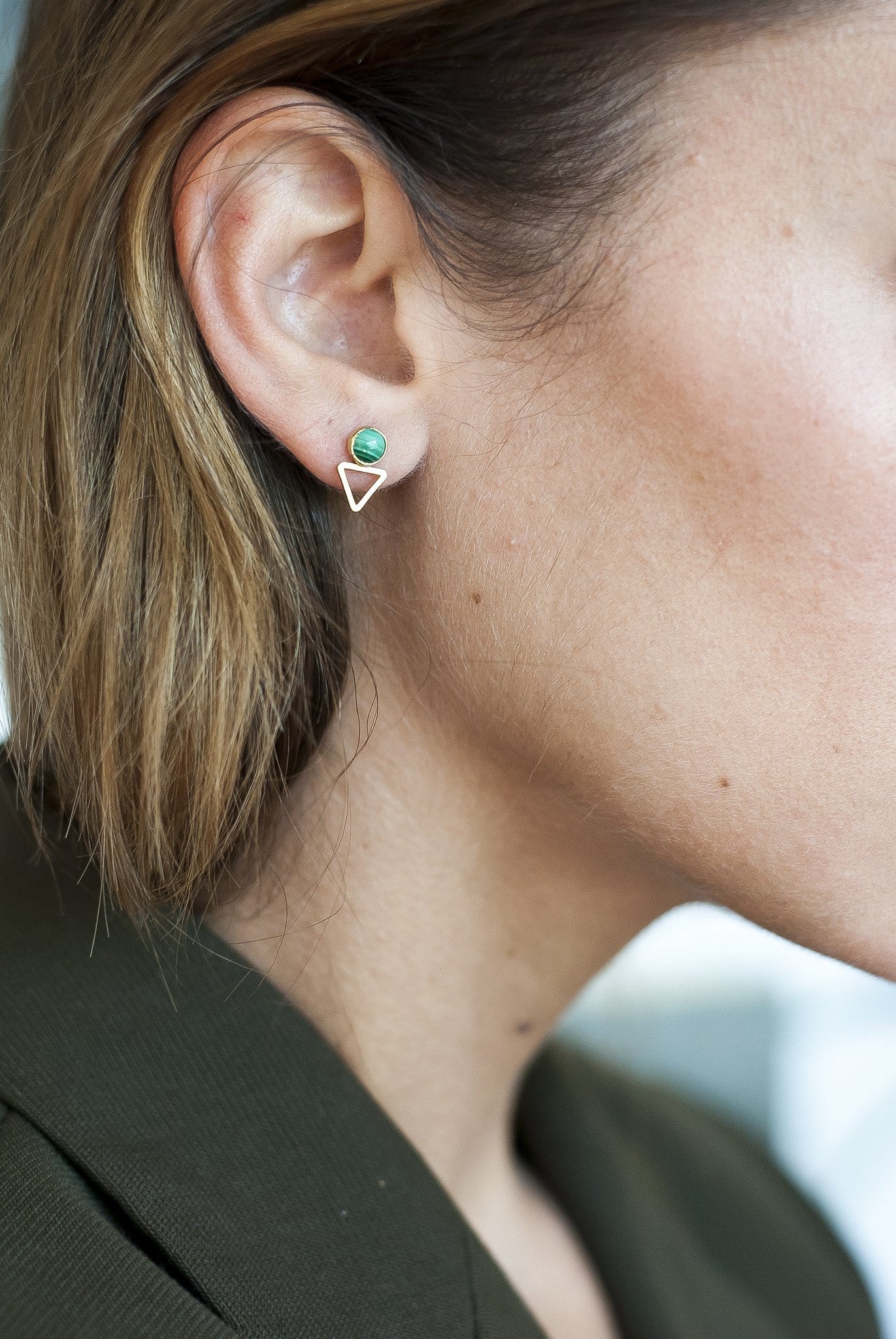 Tiny Elder Stud Earrings in Malachite
