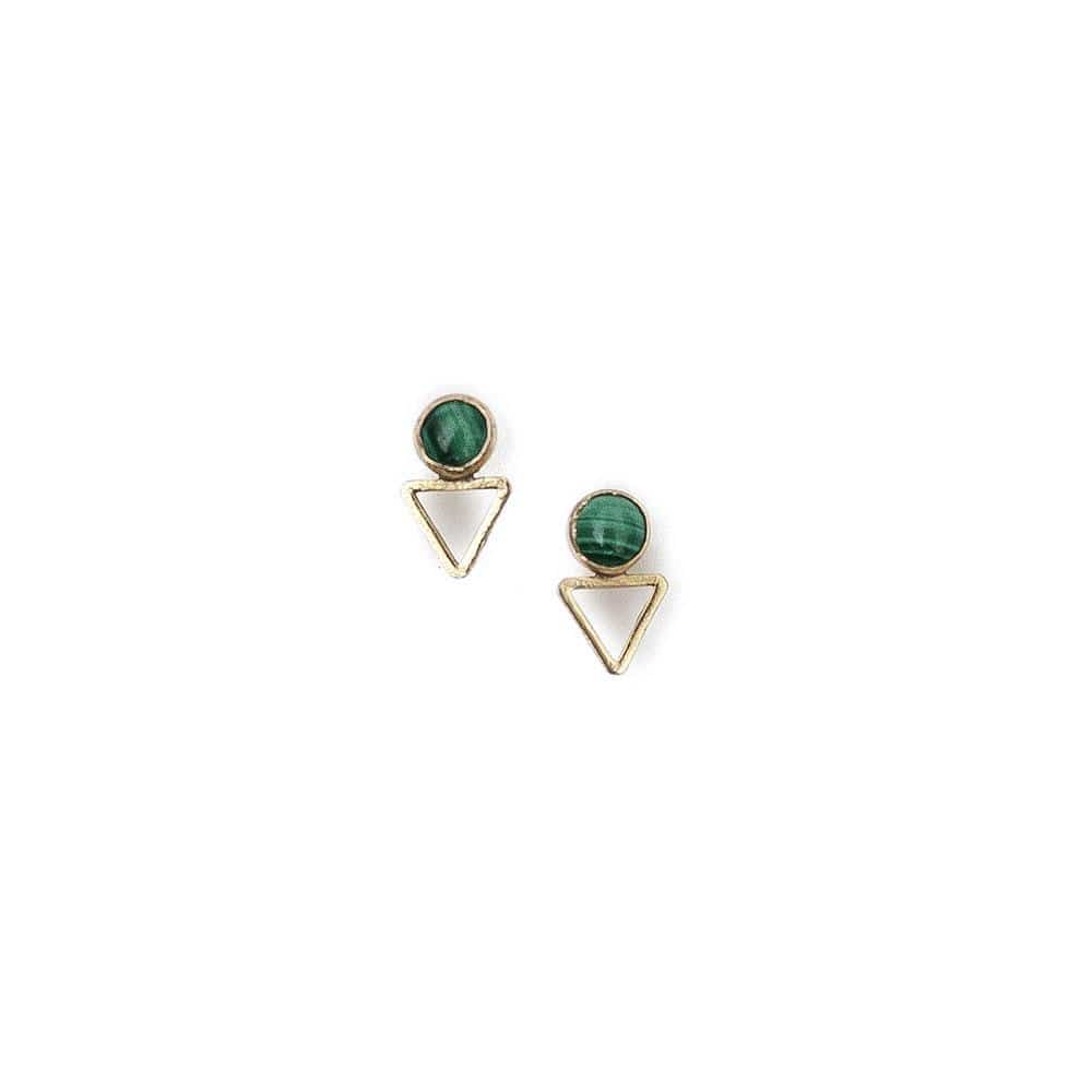 Tiny Elder Stud Earrings in Malachite