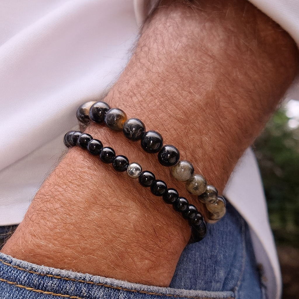 Men's Onyx Bracelet w Sterling Silver Bead