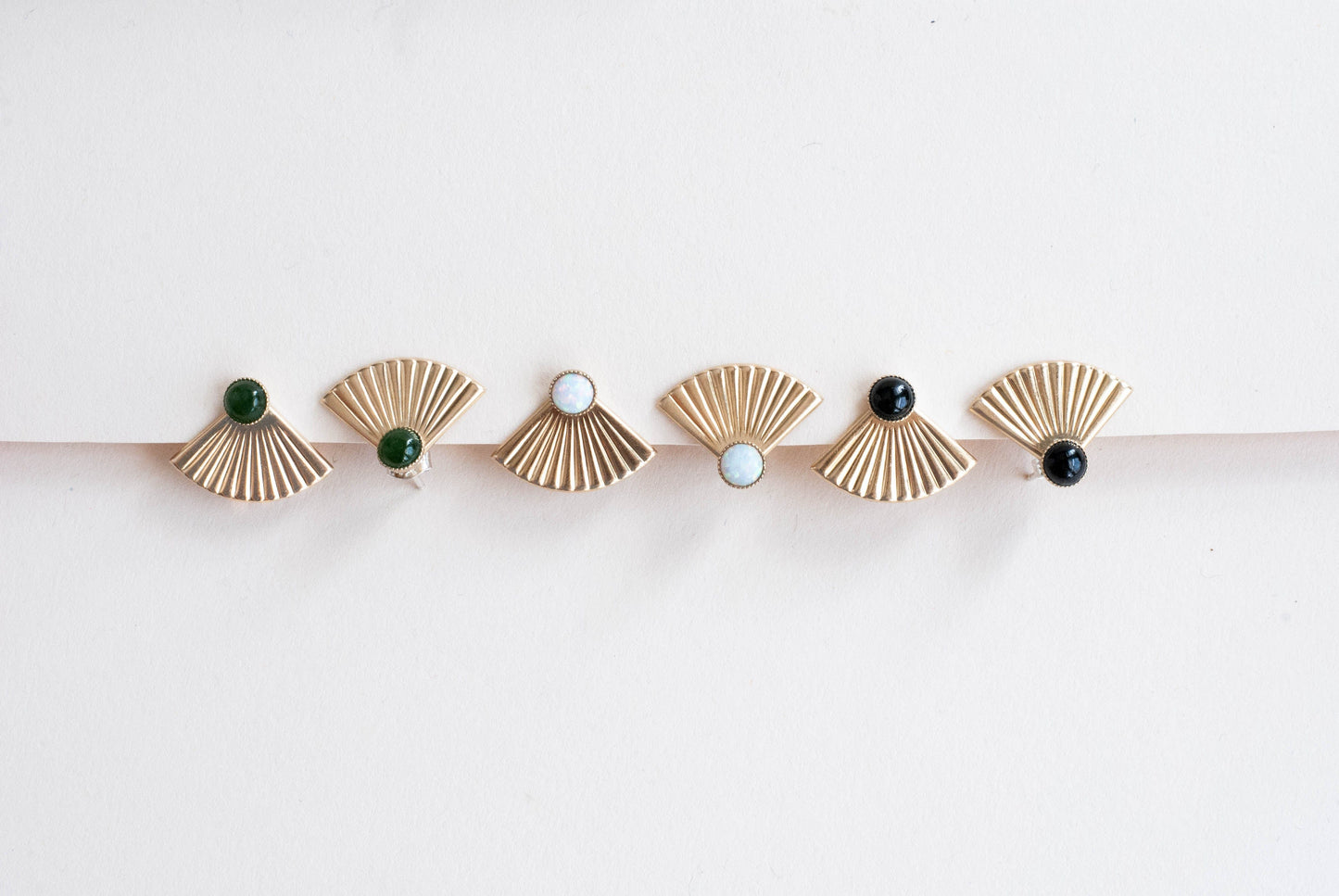 Mini Pleat Jacket Earrings with Opal Studs