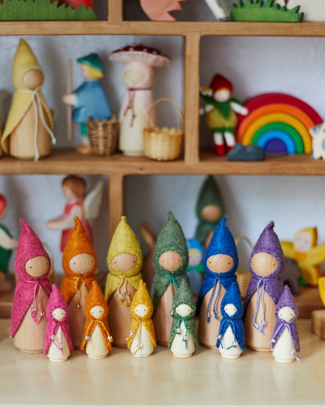 Mini Rainbow Wooden Gnome Set
