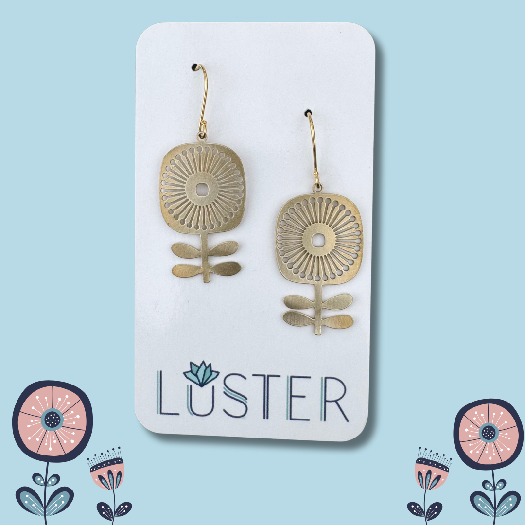 Brass Mod Flower Earrings