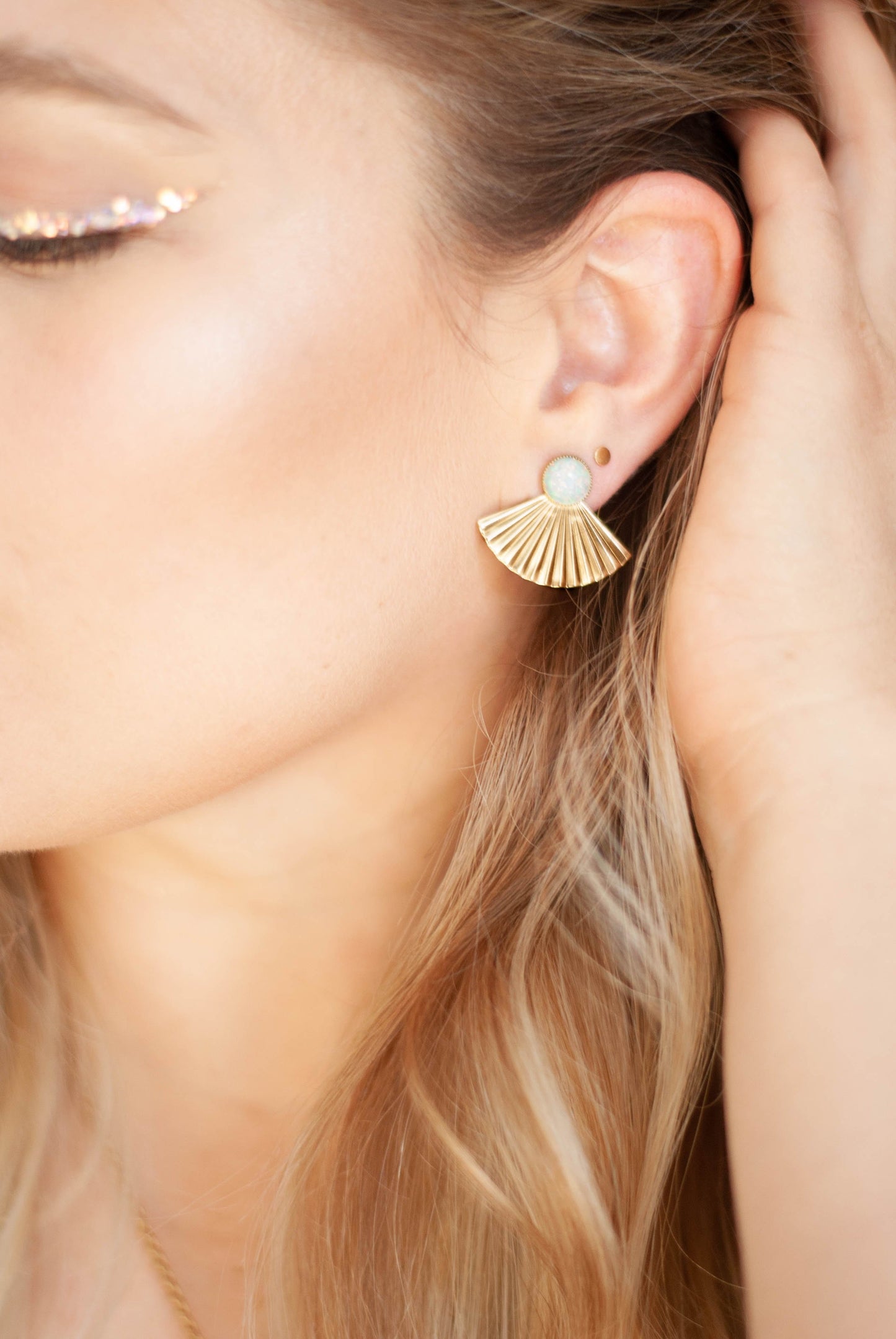 Pleat Jacket Earrings with Black Opal Studs