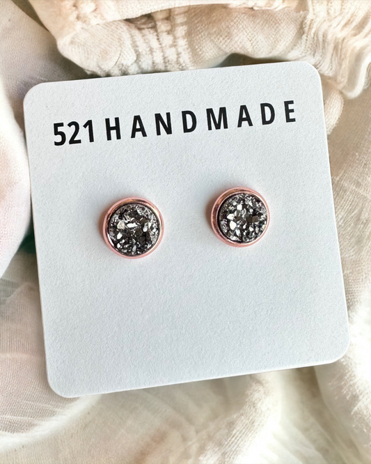 8mm Gunmetal Druzy Stud