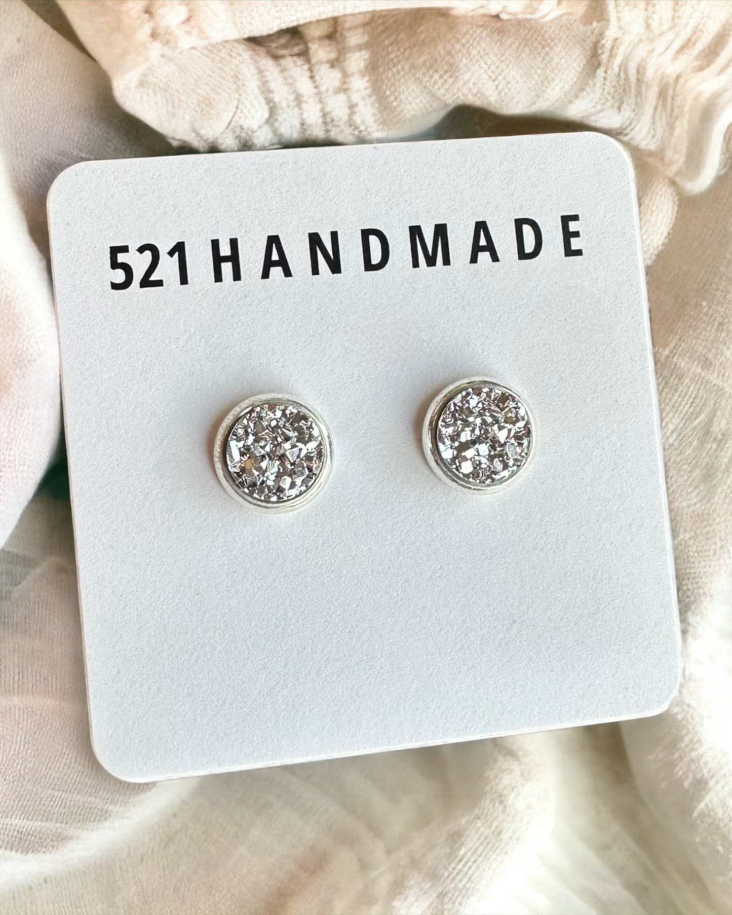 8mm Silver Druzy Stud