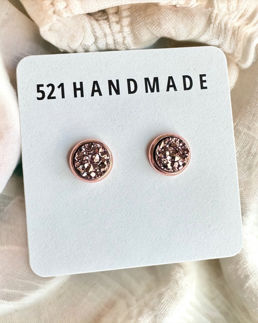 8mm Rose Gold Druzy Stud