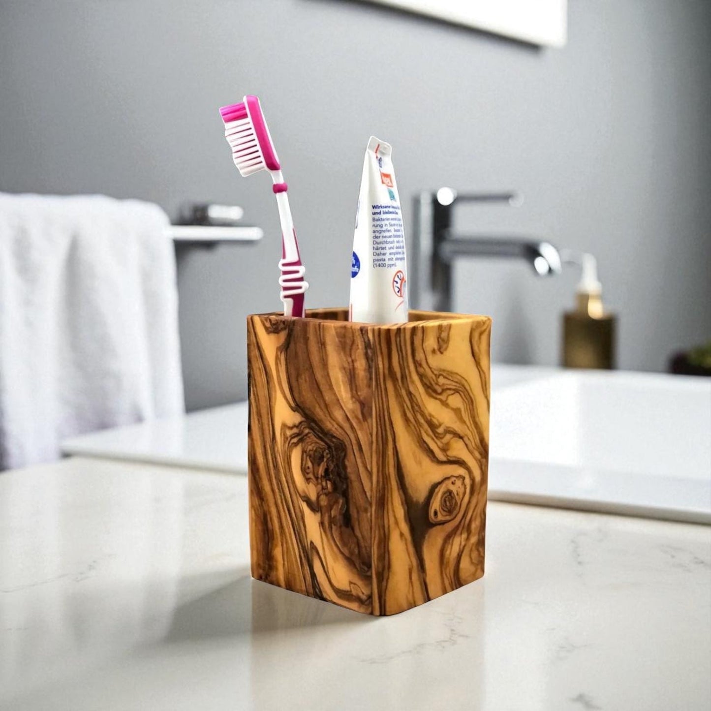 Small Olive Wood Rectangle Utensil Holder