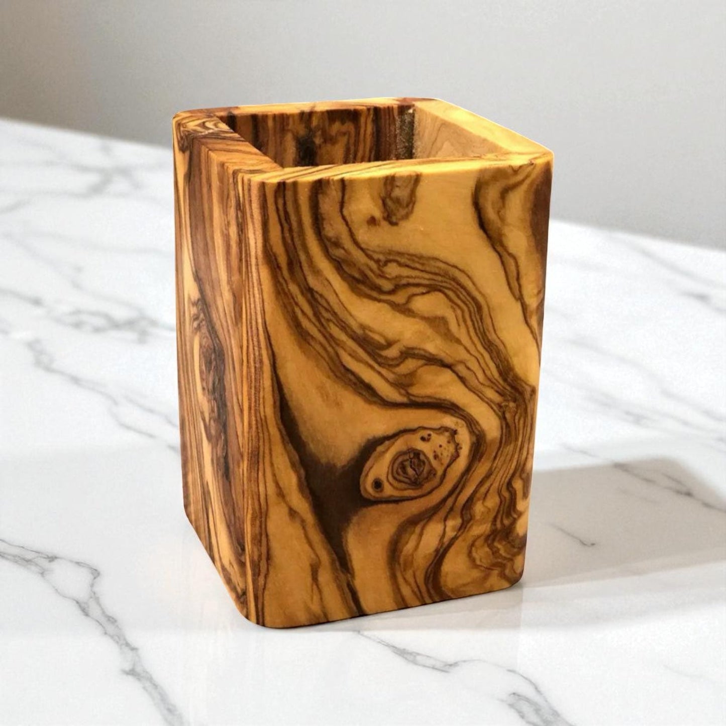 Small Olive Wood Rectangle Utensil Holder