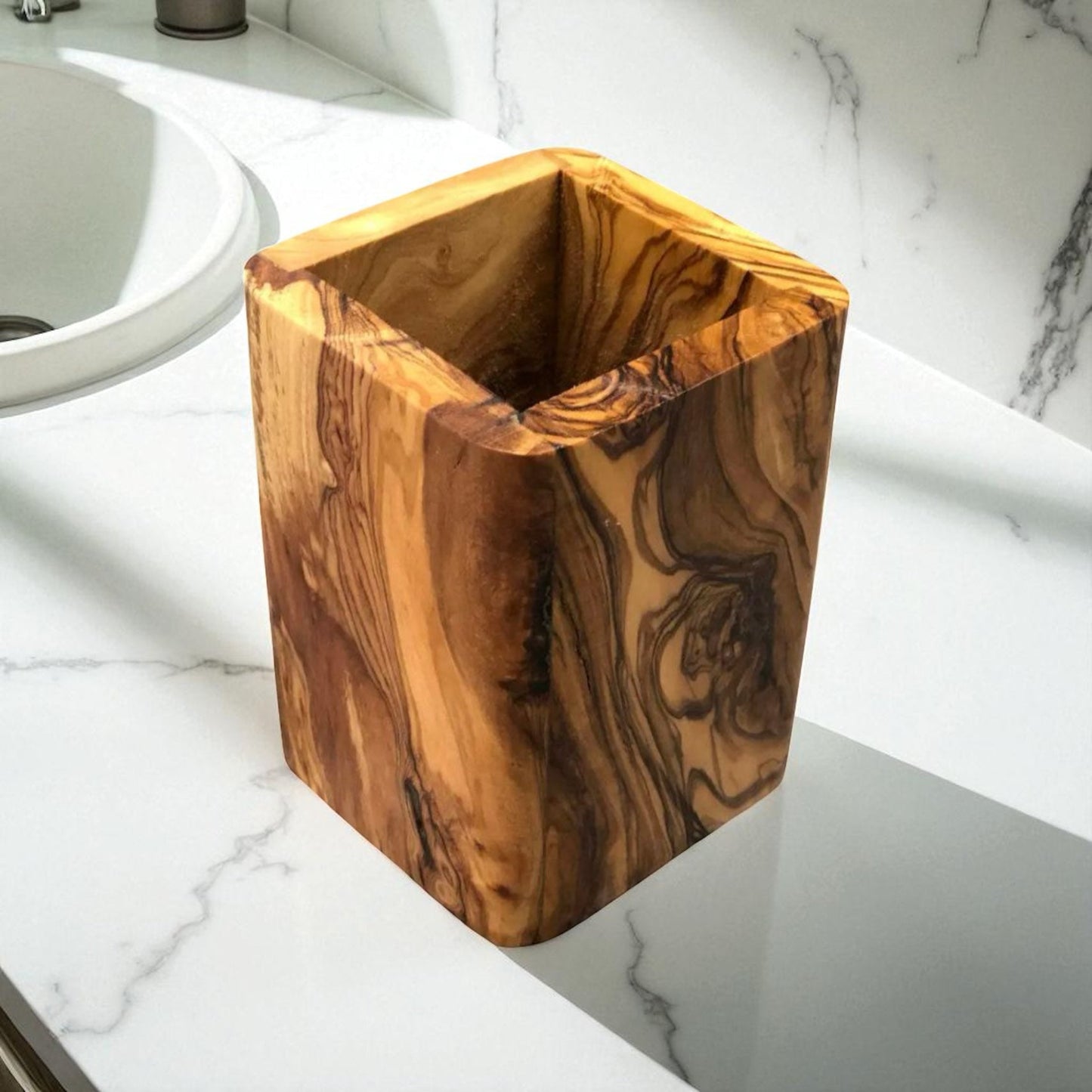 Small Olive Wood Rectangle Utensil Holder