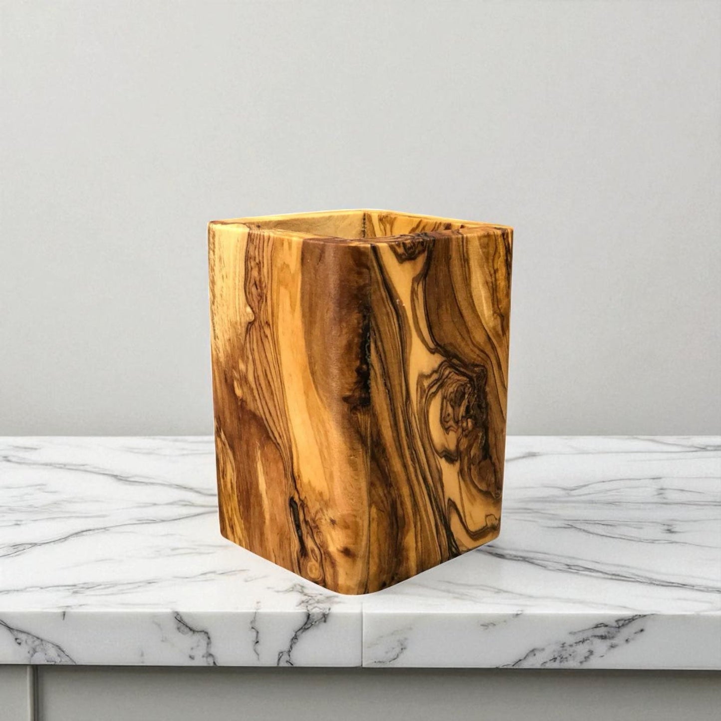 Small Olive Wood Rectangle Utensil Holder