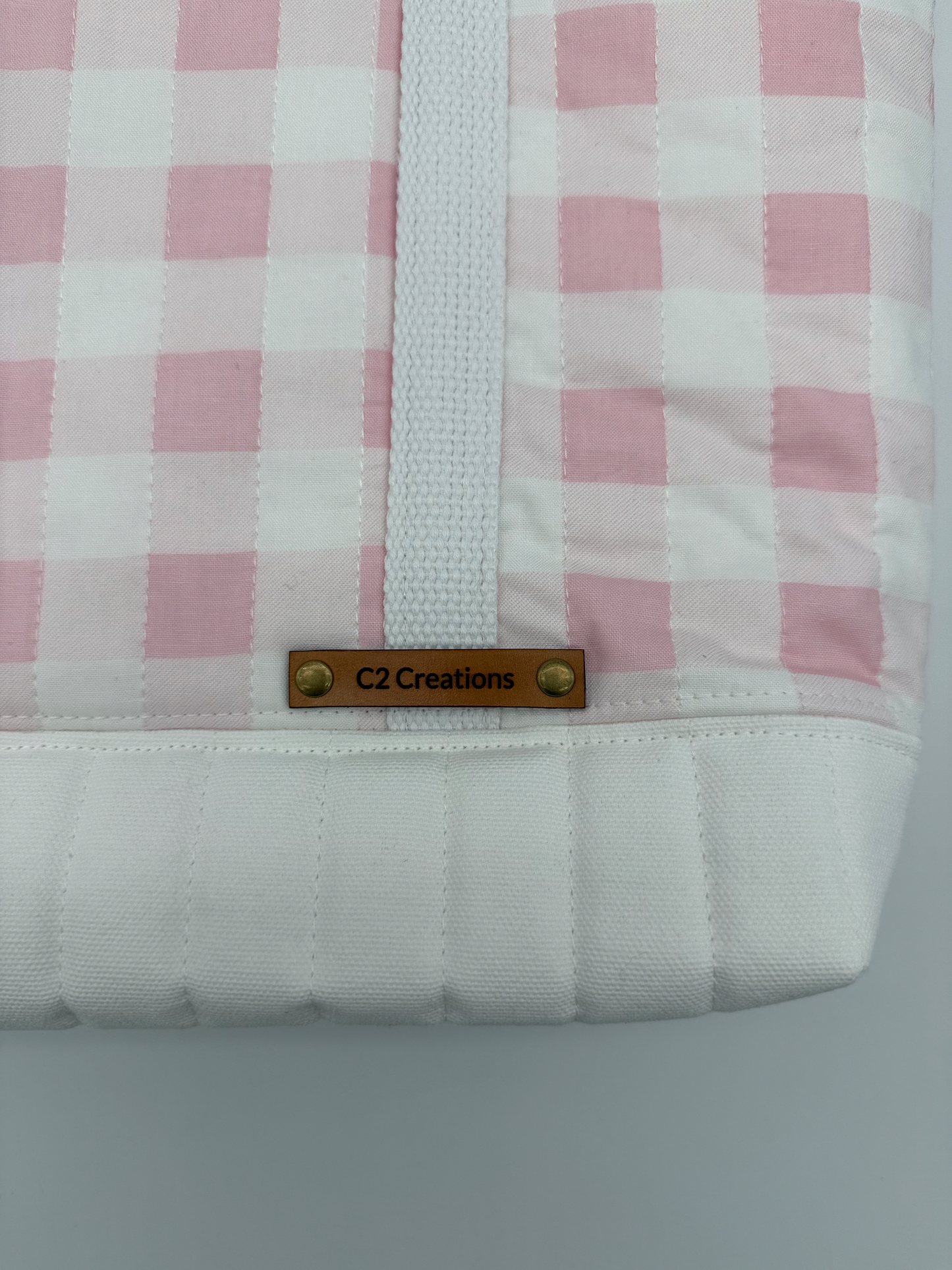 Pink Gingham Quilted Tote Bag - Handmade Canvas Tote with Snap Closure