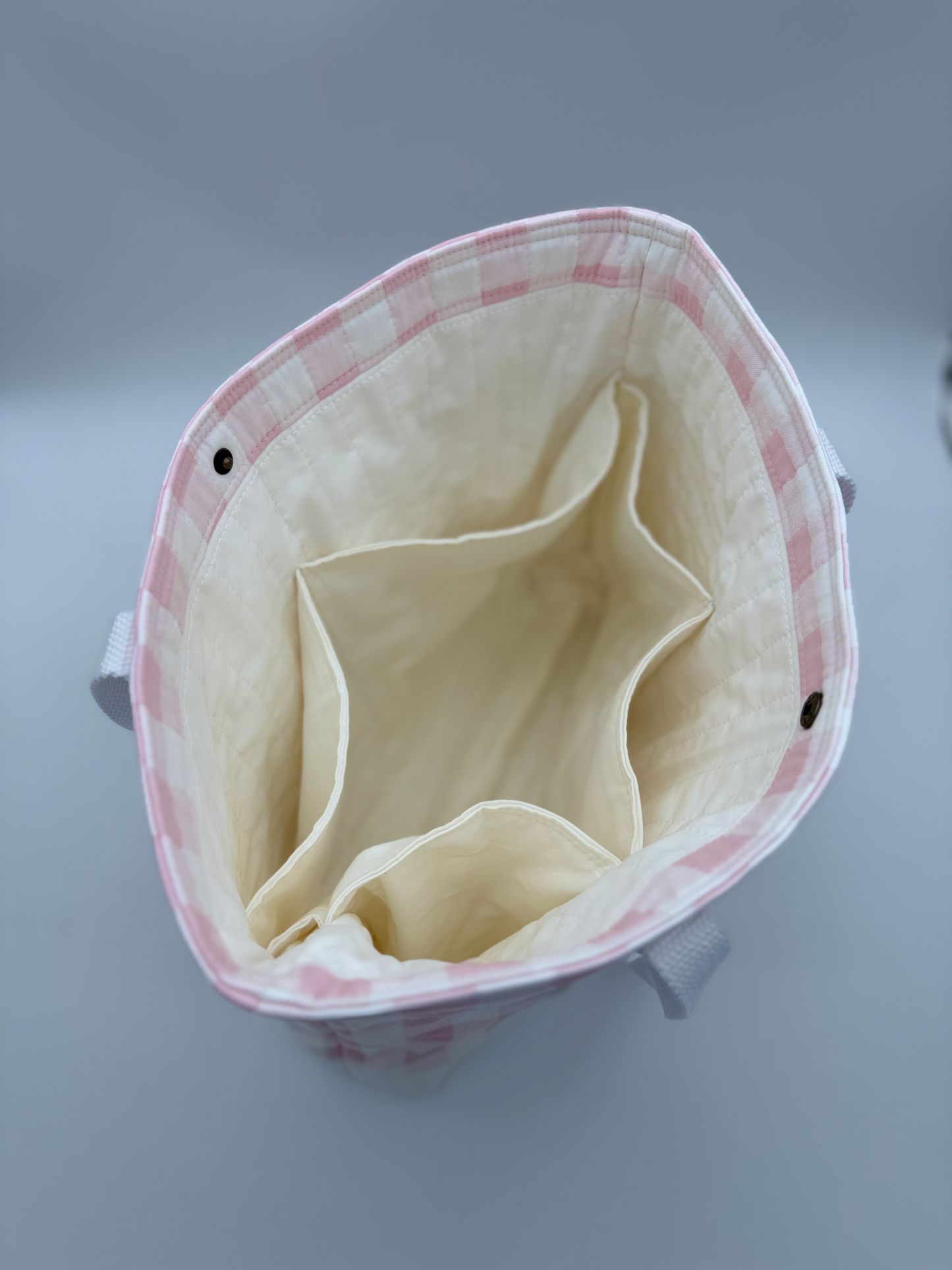 Pink Gingham Quilted Tote Bag - Handmade Canvas Tote with Snap Closure