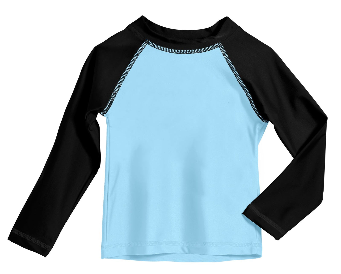 Boys UPF 50+ Color Block Solid Long Sleeve Rashguard | Bright Light Blue with Black