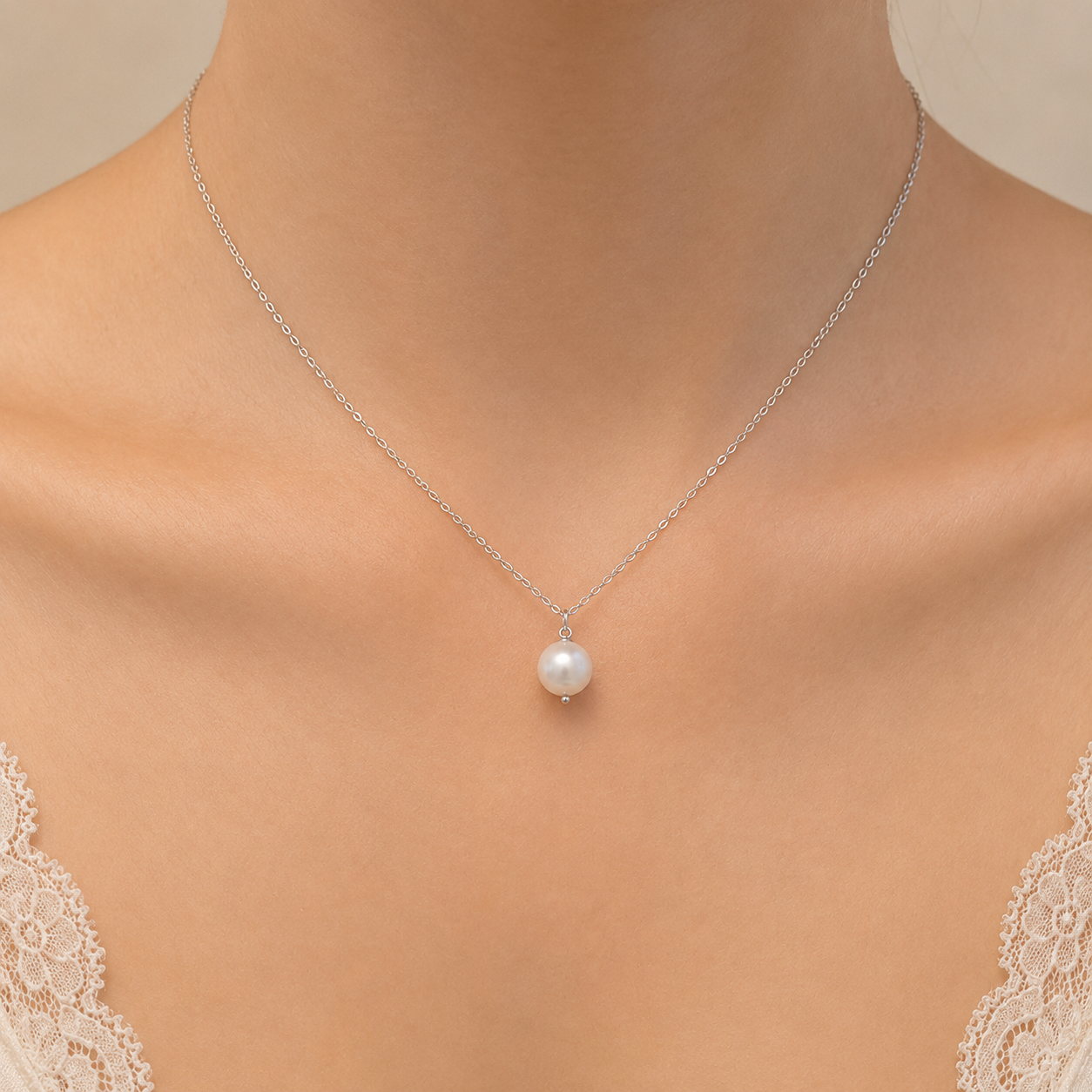 Single Pearl Drop Necklace with Swarovski Clasp